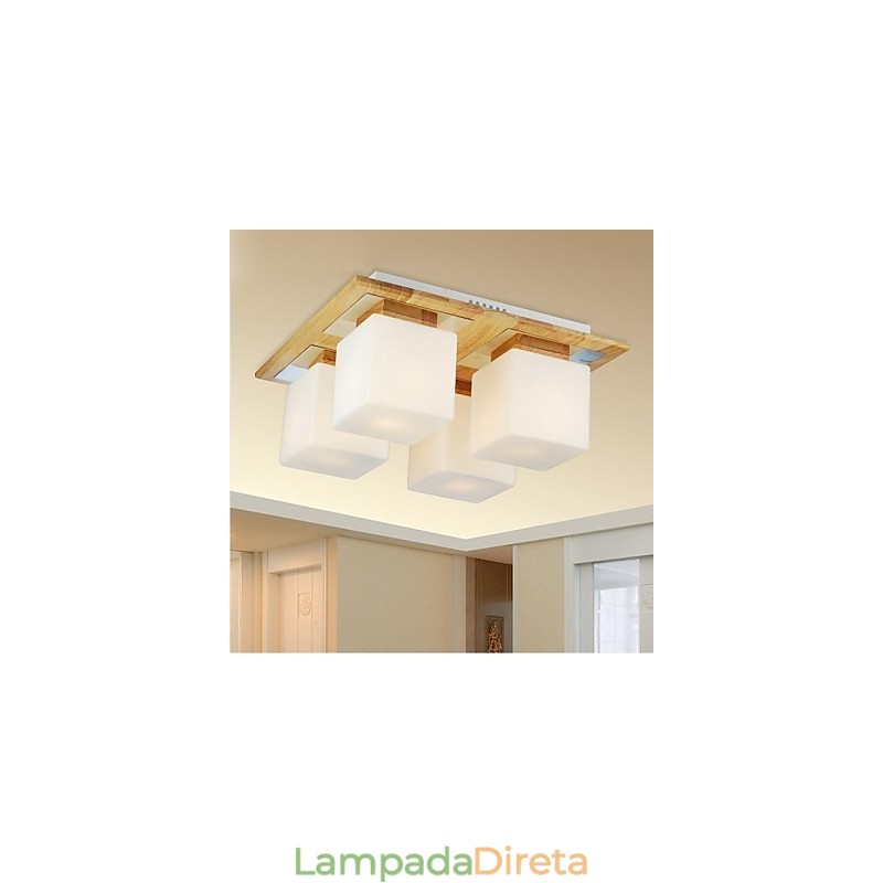Luminária de teto de carvalho Quatro luzes Carvalho e vidro 220~240V (HY9024)