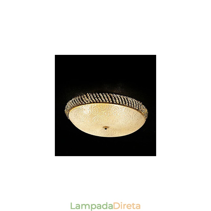 Luminária de teto luxuosa com 4 luzes em dourado