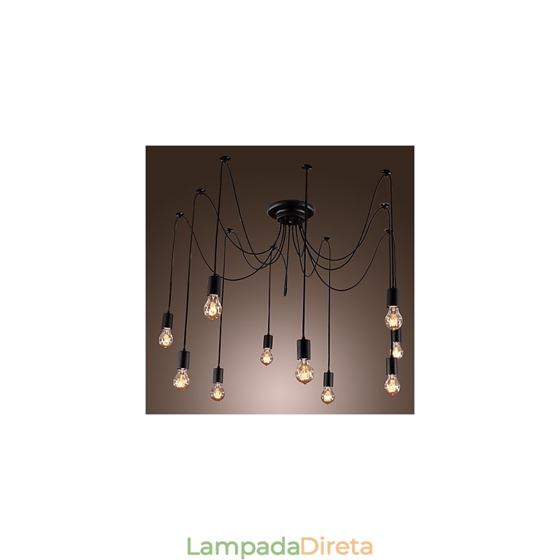 Lustre Vintage Design Lâmpadas Incluídas Living 10 Luzes Pendente Luz