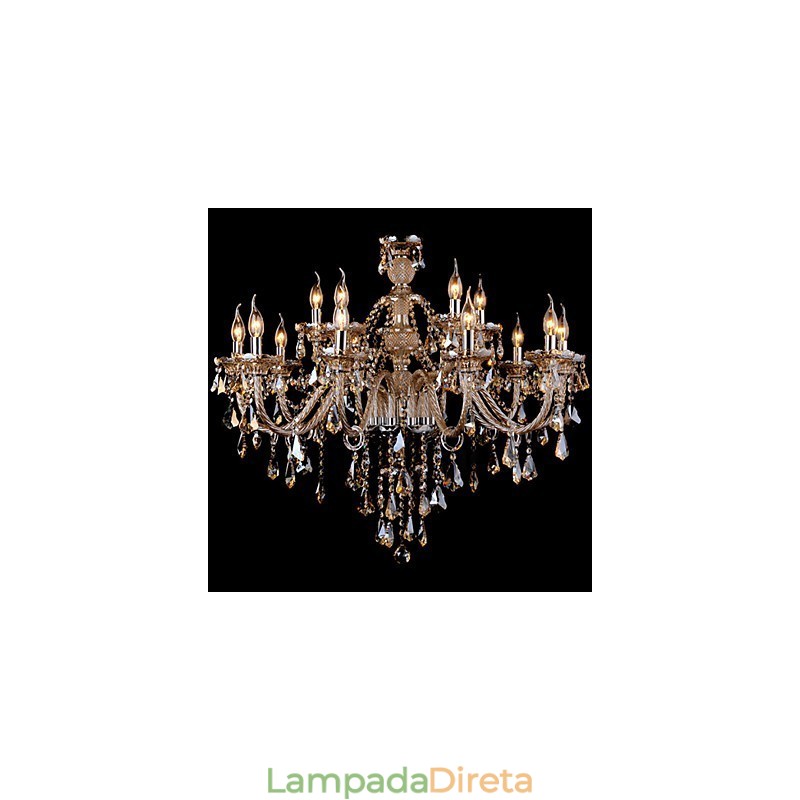 Lustre de cristal cor conhaque luxo moderno 2 níveis sala de estar 15 luzes