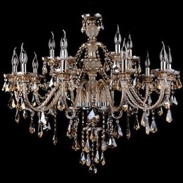 Lustre de cristal cor conhaque luxo moderno 2 níveis sala de estar 15 luzes