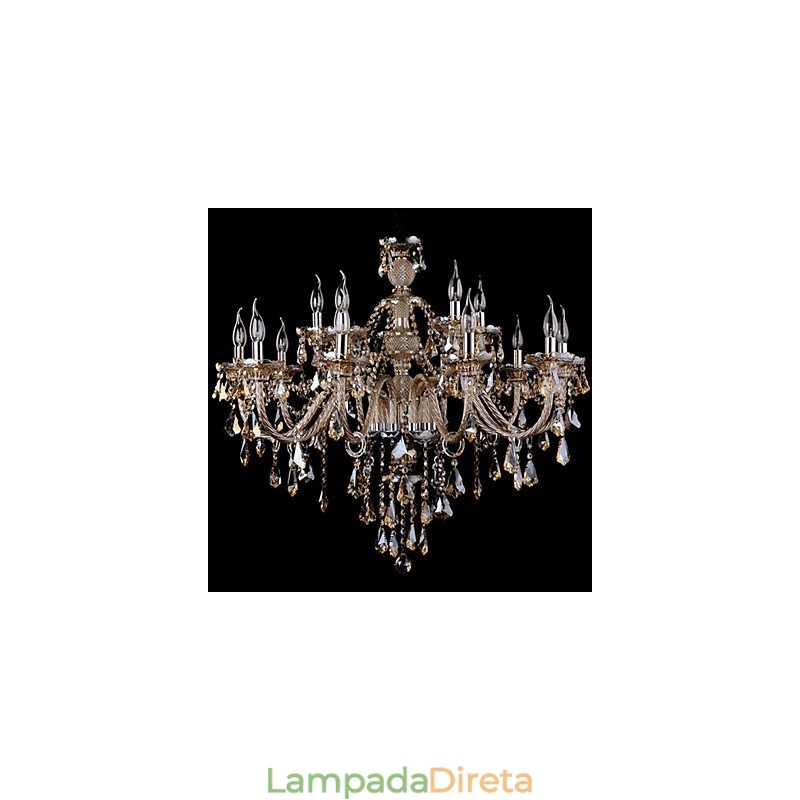 Lustre de cristal cor conhaque luxo moderno 2 níveis sala de estar 15 luzes