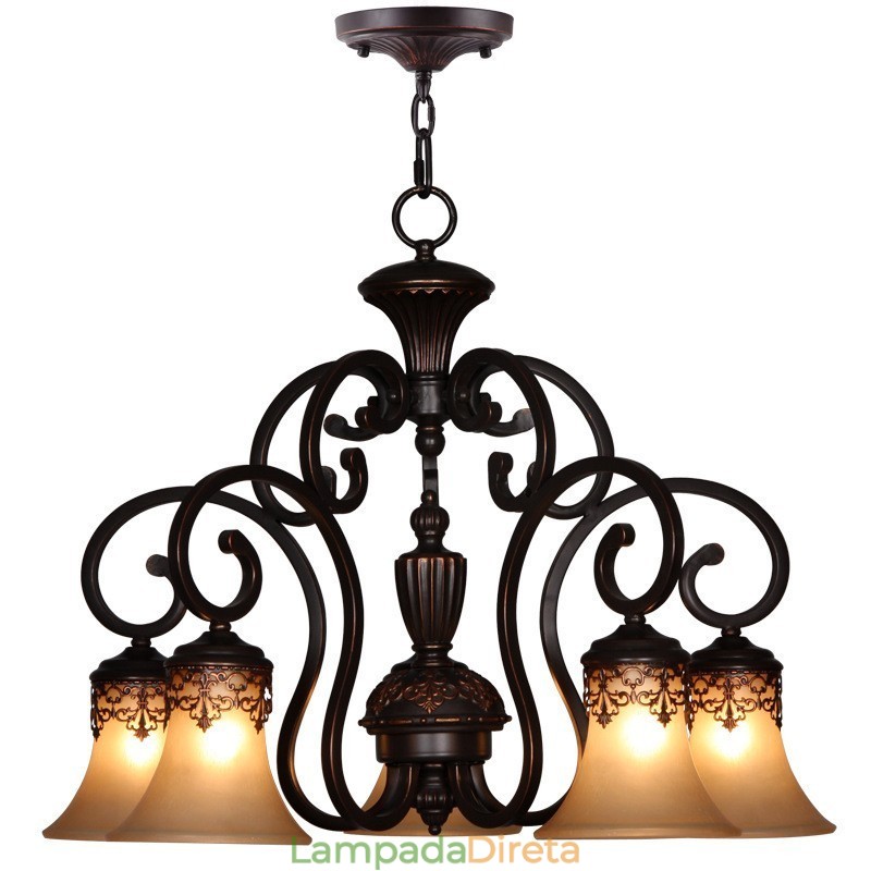 Lustre de metal com pintura de ilha rural vintage, montagem embutida