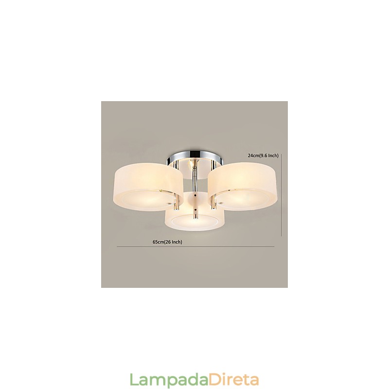 Luminária de teto moderna contemporânea embutida com 3 luzes de metal