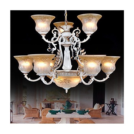 Lustre Branco Doze Luzes Padrão Vidro Sombra Mão Dourado Europeu Retro Clássico Lustre Branco Doze Luzes Padrão Vidro Sombra Mão Dourado Europeu Retro Clássico