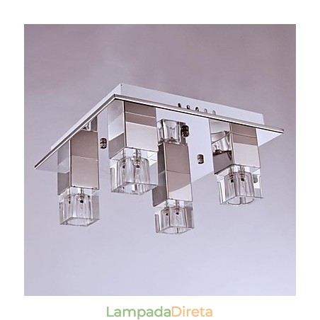 Luminárias de teto 4 luzes Cristal Artístico Aço Inoxidável Chapeamento Luminárias de teto 4 luzes Cristal Artístico Aço Inoxidável Chapeamento