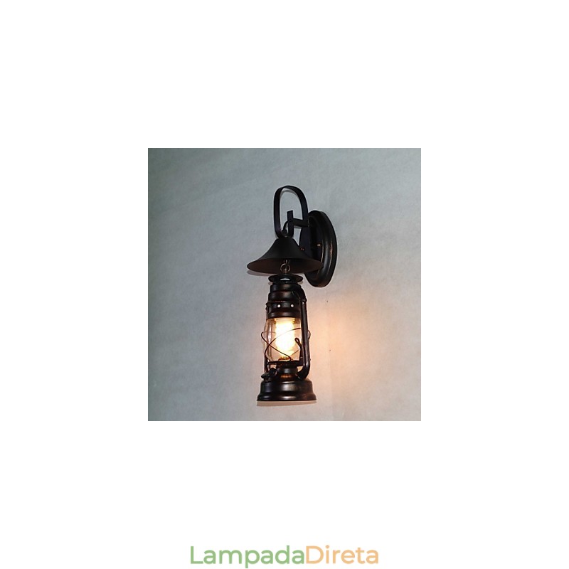 Luminária de parede vintage de metal preto com uma luz