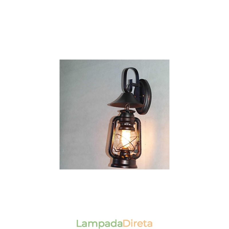 Luminária de parede vintage de metal preto com uma luz
