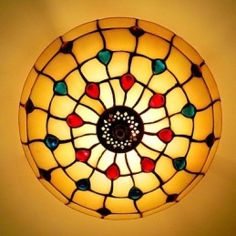 30*19CM Estilo Europeu Ferro Forjado Pnd Cauda Em Meia Cúpula Luz Vidro Colorido Lâmpada de Assento