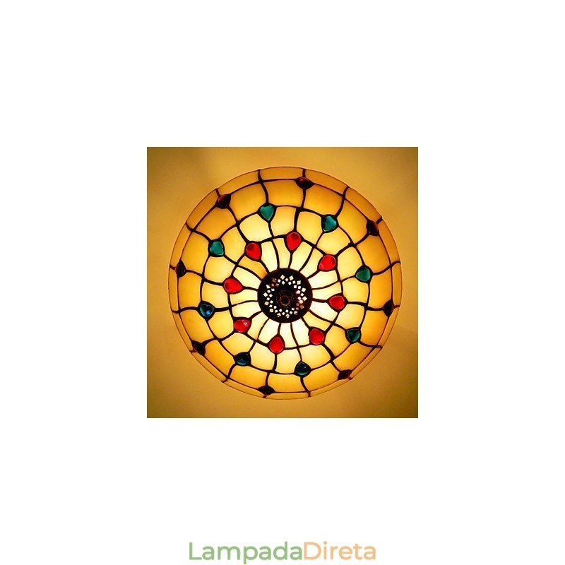 30*19CM Estilo Europeu Ferro Forjado Pnd Cauda Em Meia Cúpula Luz Vidro Colorido Lâmpada de Assento