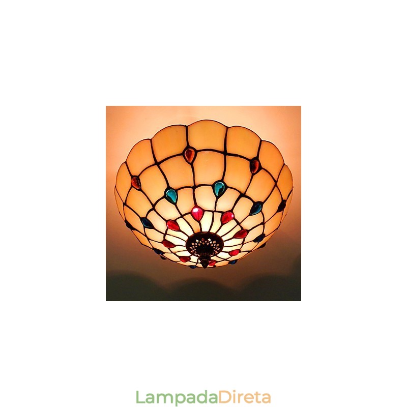 30*19CM Estilo Europeu Ferro Forjado Pnd Cauda Em Meia Cúpula Luz Vidro Colorido Lâmpada de Assento