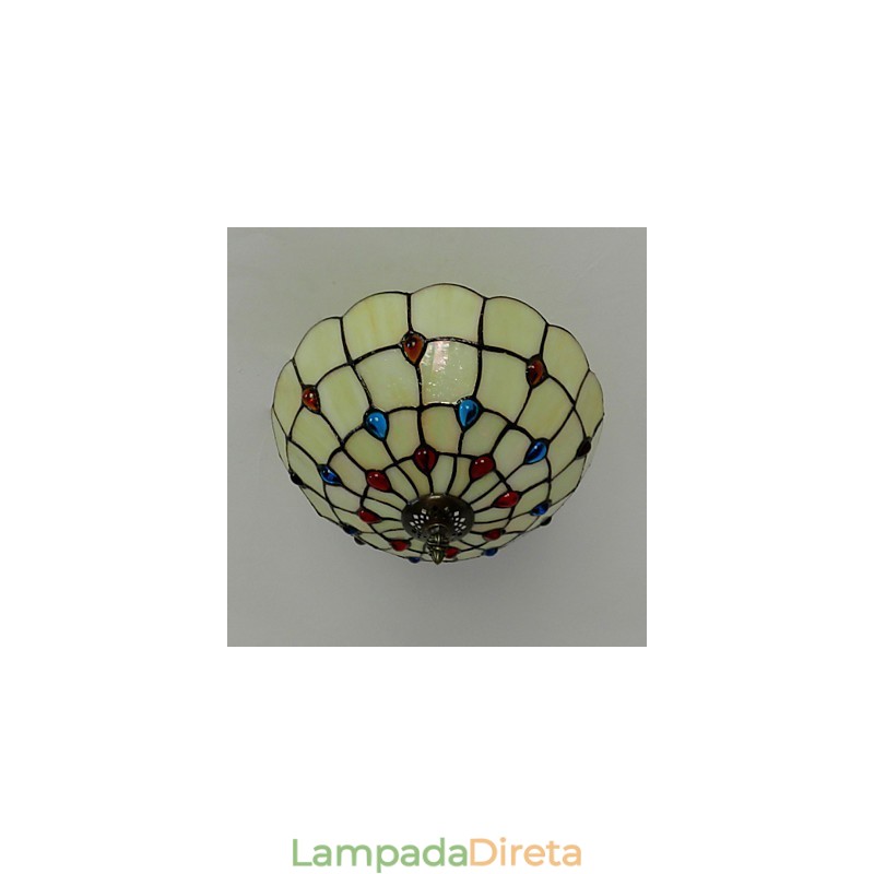 30*19CM Estilo Europeu Ferro Forjado Pnd Cauda Em Meia Cúpula Luz Vidro Colorido Lâmpada de Assento