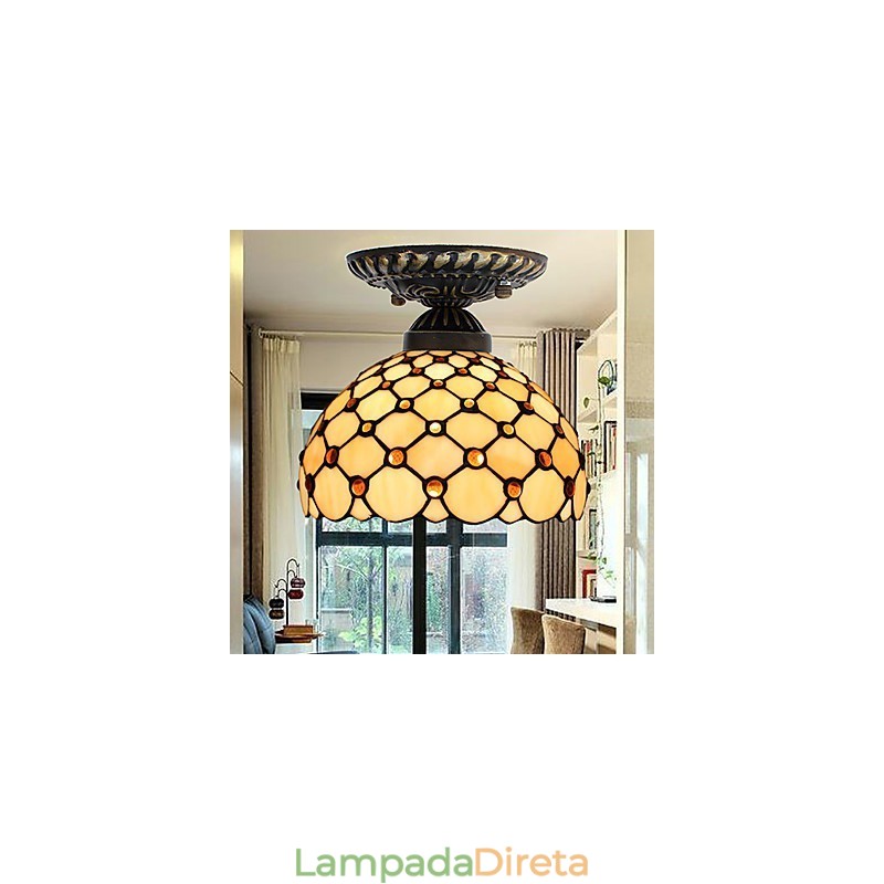 Artes criativas rurais europeias Vitral Absorver luz da lâmpada de cúpula