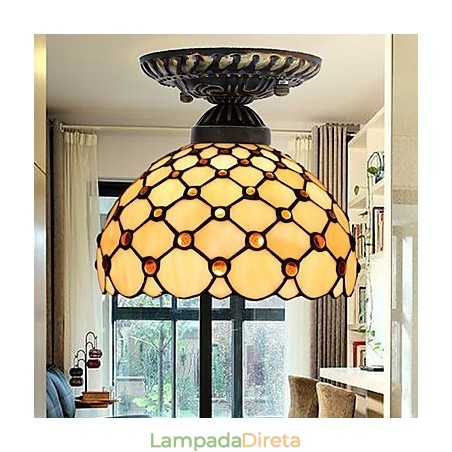 Artes criativas rurais europeias Vitral Absorver luz da lâmpada de cúpula Artes criativas rurais europeias Vitral Absorver luz da lâmpada de cúpula