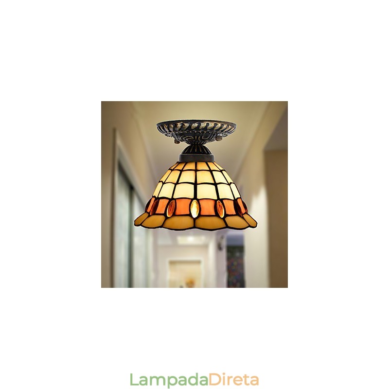 Artes criativas rurais europeias Vitral Absorver luz da lâmpada de cúpula