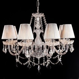 Lustre de cristal de luxo moderno, 8 luzes com sombra de tecido