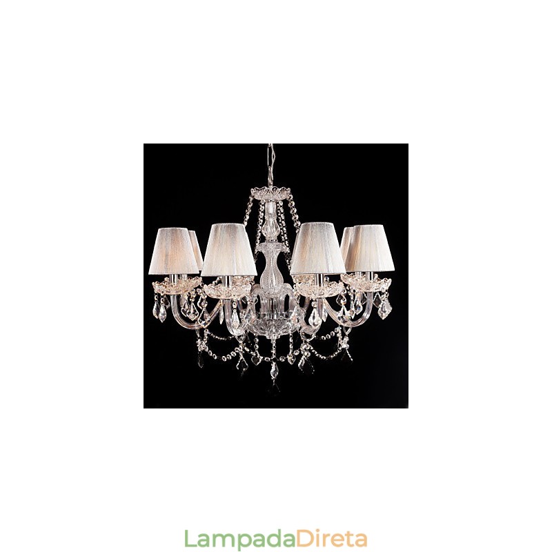 Lustre de cristal de luxo moderno, 8 luzes com sombra de tecido