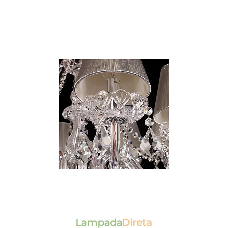 Lustre de cristal de luxo moderno, 8 luzes com sombra de tecido