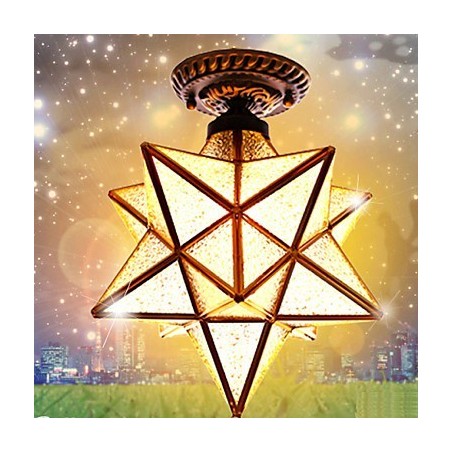 Artes criativas rurais europeias Vitrais estrelas para absorver a luz da lâmpada de cúpula Artes criativas rurais europeias Vitrais estrelas para absorver a luz da lâmpada de cúpula