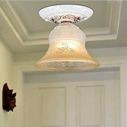 Abajur de vidro com padrão de luz embutida branca, dourado à mão, europeu, retrô, clássico