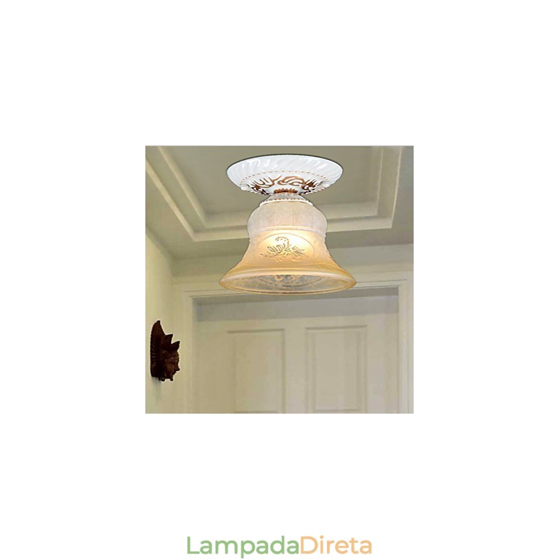Abajur de vidro com padrão de luz embutida branca, dourado à mão, europeu, retrô, clássico