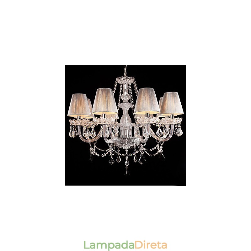 Lustre de cristal de luxo moderno, 8 luzes com sombra de tecido