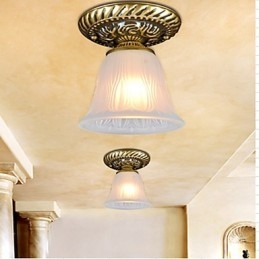 Bronze Flush Mount Light Padrão Vidro Sombra Europeu Retro Clássico