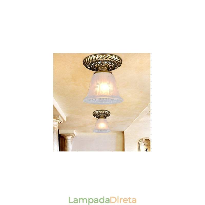 Bronze Flush Mount Light Padrão Vidro Sombra Europeu Retro Clássico