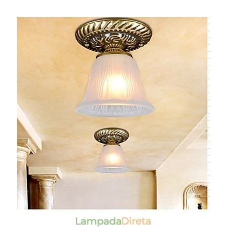 Bronze Flush Mount Light Padrão Vidro Sombra Europeu Retro Clássico