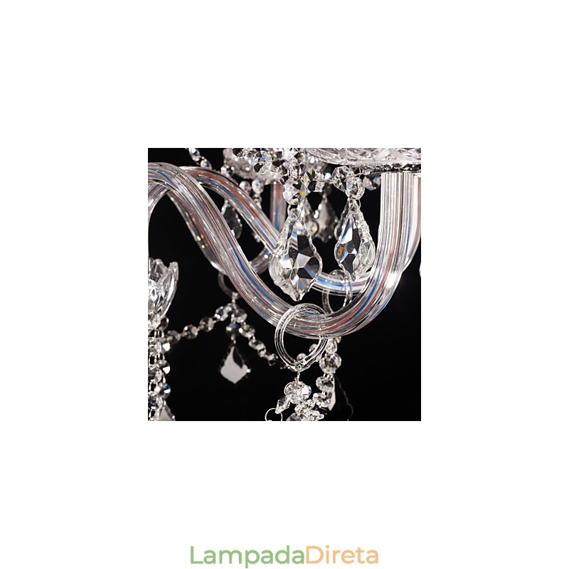 Lustre de cristal de luxo moderno, 8 luzes com sombra de tecido
