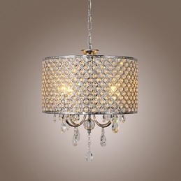 Lustre de cristal moderno com 4 luzes, luminária pendente