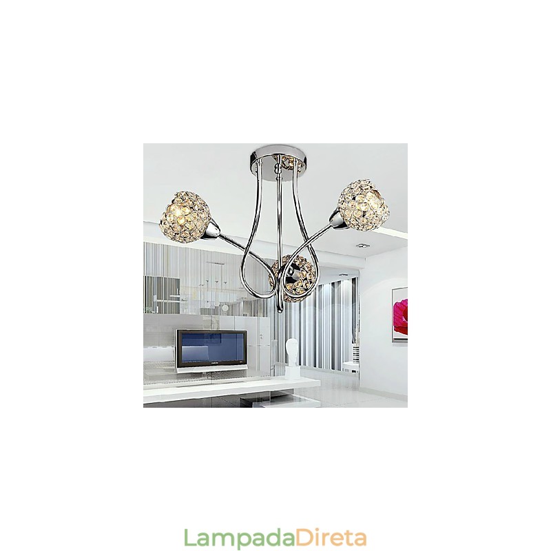 Luminária de embutir moderna e brilhante com 3 luzes em design de cristal