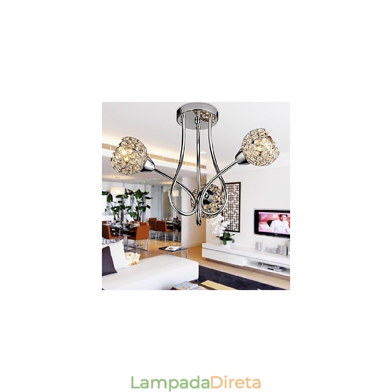 Luminária de embutir moderna e brilhante com 3 luzes em design de cristal