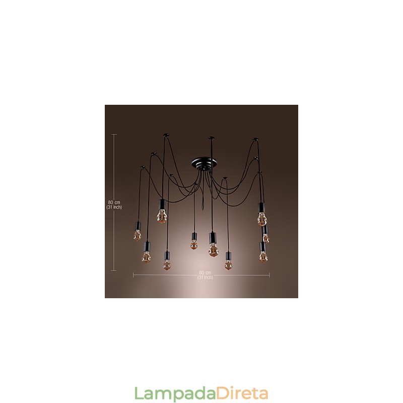 Lustre Vintage Design Lâmpadas Incluídas Living 10 Luzes Pendente Luz