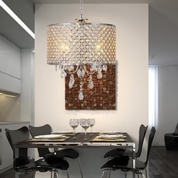Lustre de cristal moderno com 4 luzes, luminária pendente