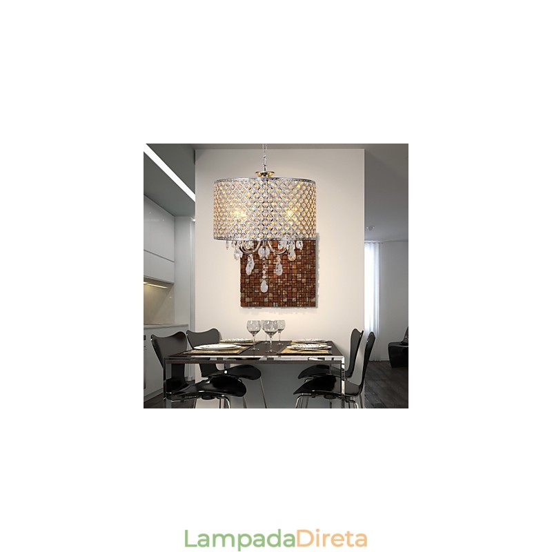 Lustre de cristal moderno com 4 luzes, luminária pendente