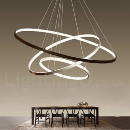 Luminária pendente regulável com controle remoto, design moderno, três anéis