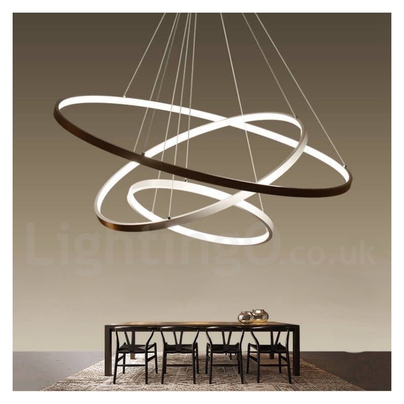 Luminária pendente regulável com controle remoto, design moderno, três anéis