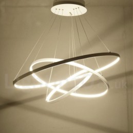 Luminária pendente regulável com controle remoto, design moderno, três anéis