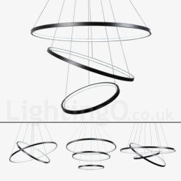 Luminária pendente regulável com controle remoto, design moderno, três anéis