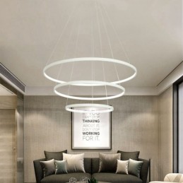Luminária pendente regulável com controle remoto, design moderno, três anéis