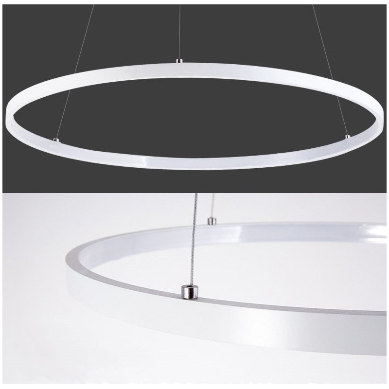 Luminária pendente regulável com controle remoto, design moderno, três anéis