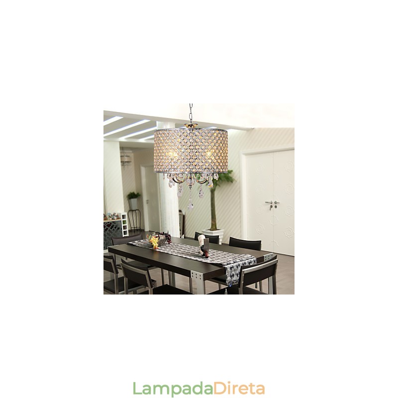 Lustre de cristal moderno com 4 luzes, luminária pendente