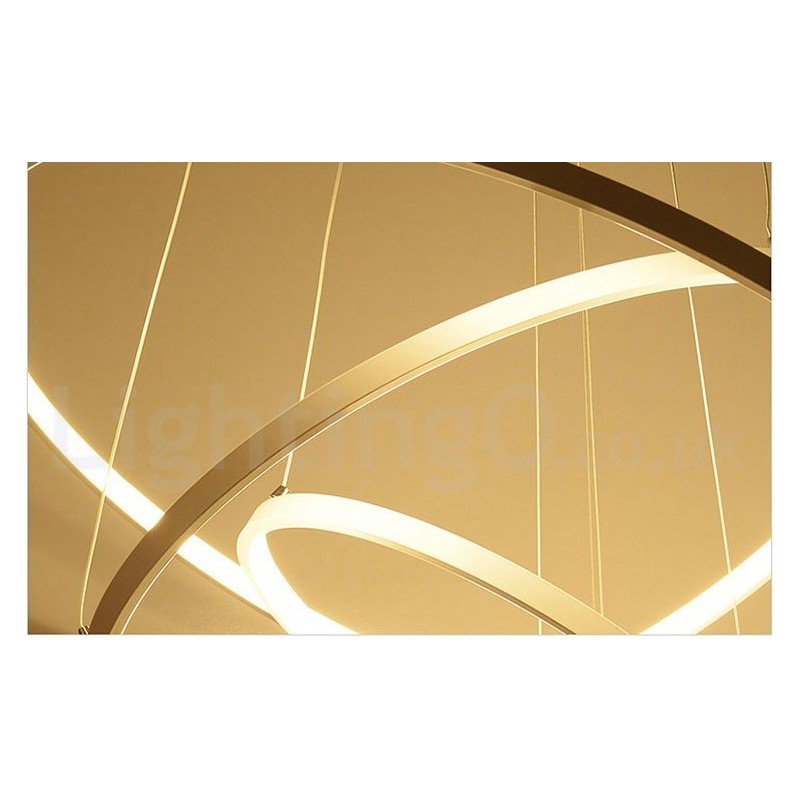 Luminária pendente regulável com controle remoto, design moderno, três anéis