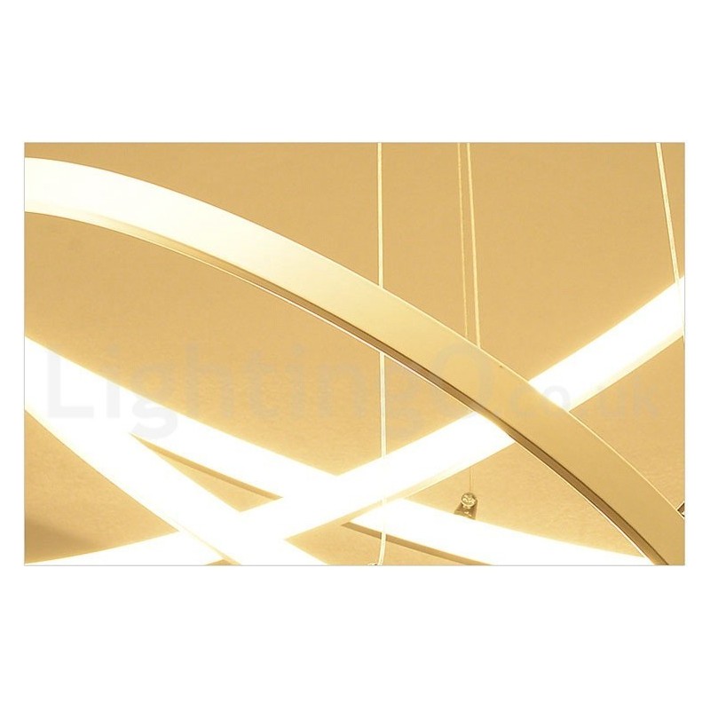 Luminária pendente regulável com controle remoto, design moderno, três anéis