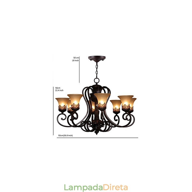 Lustre Pendente 8 Luzes Vintage Country Island Metal+Vidro
