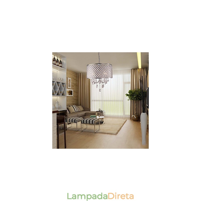 Lustre de cristal moderno com 4 luzes, luminária pendente