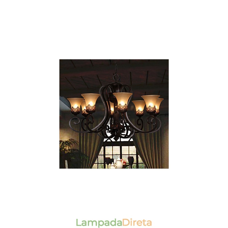Lustre Pendente 8 Luzes Vintage Country Island Metal+Vidro