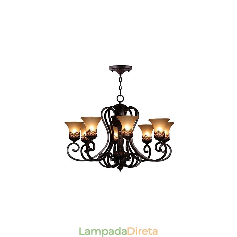 Lustre Pendente 8 Luzes Vintage Country Island Metal+Vidro
