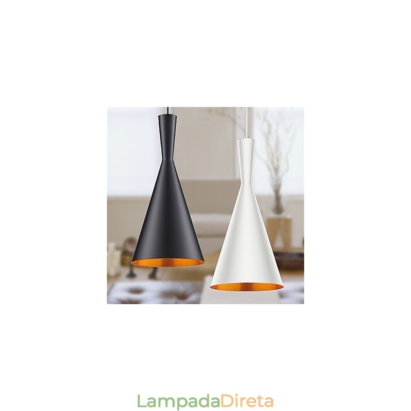 Luminária pendente retrô vintage Tom Dixon design preto branco tipo C luminárias pendentes café